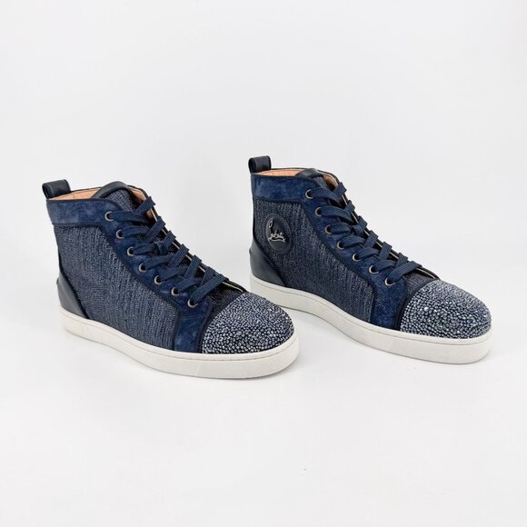 Christian Louboutin Louis Strass Sneaker Size 39 US 9 Navy Blue High Top Crystal - Picture 1 of 14